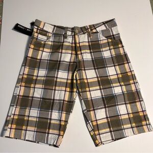 Gaok & Congs brown‎ yellow blue Plaid Men's Shorts Size 36 NWT flat front preppy